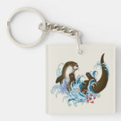 Speelse Blauwe Whimsical Rivierotter Spat Schattig Sleutelhanger (Voorkant)