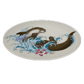 Speelse Blauwe Whimsical Rivierotter Spat Schattig Snijplank (Hoek)