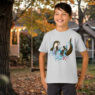 Speelse Blauwe Whimsical Rivierotter Spat Schattig T-shirt
