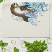 Speelse Blauwe Whimsical Rivierotter Spat Schattig Theedoek (Gevouwen)