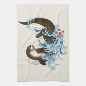 Speelse Blauwe Whimsical Rivierotter Spat Schattig Theedoek (Verticaal)
