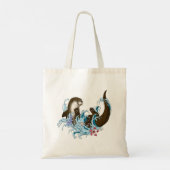 Speelse Blauwe Whimsical Rivierotter Spat Schattig Tote Bag (Achterkant)