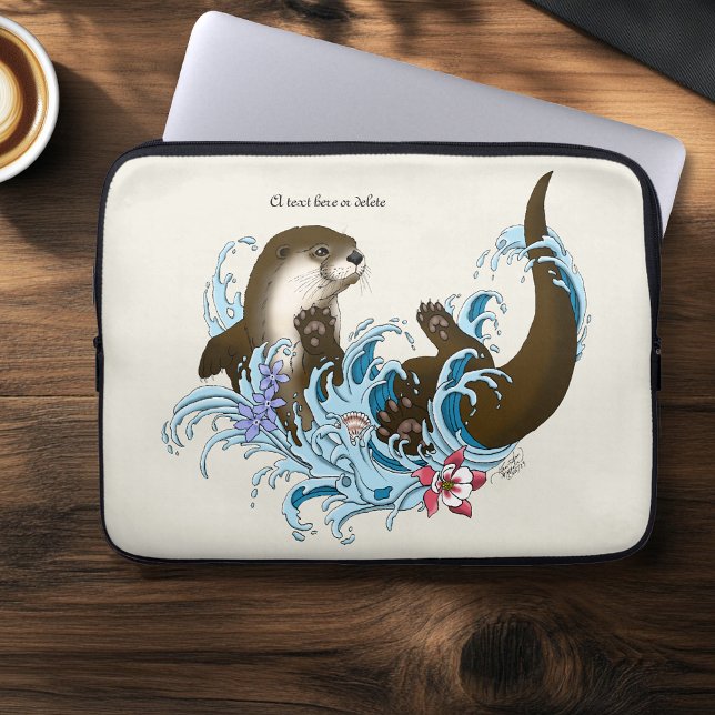 Speelse Blauwe Whimsicale Rivierotter Spat Schatti Laptop Sleeve (Creator heeft geüpload)