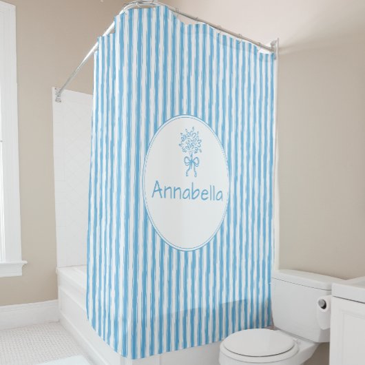 Speelse Blauwe Witte Streep Preppy Monogram Douchegordijn