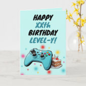 Speelse Blauwgroen controller gamer Verjaardag Kaart (Gele Bloem)