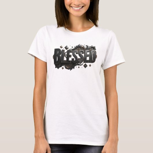 Speelse BLESSED Creatieve Print T-shirt (Voorkant)