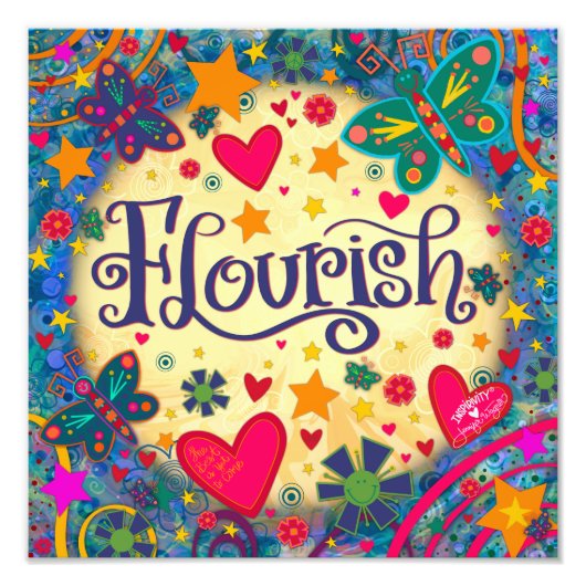 Speelse Bloeiende Inspirerend Vlinder Foto Afdruk (Voorkant)