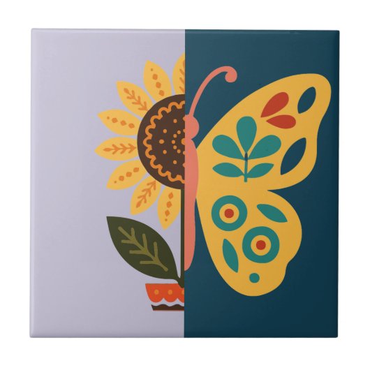 Speelse bloem- en vlinderontwerpen tegeltje (Voorkant)