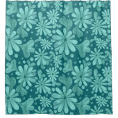 Speelse bloemblaadjes in Aqua en Blauwgroen douche Douchegordijn (Voorkant)