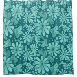 Speelse bloemblaadjes in Aqua en Blauwgroen douche Douchegordijn