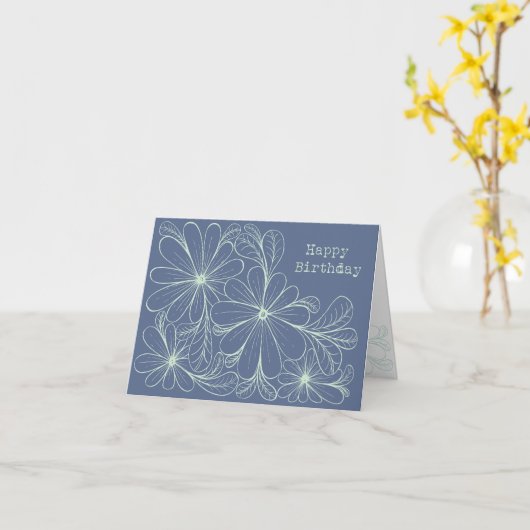 Speelse bloemblaadjes op Navy Birthday Kaart (Gele Bloem)