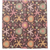 Speelse bloemen en zeesterren op chocolade bruin douchegordijn (Voorkant)