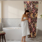 Speelse bloemen en zeesterren op chocolade bruin douchegordijn