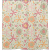 Speelse bloemen en zeesterren op crème douchegordijn (Voorkant)