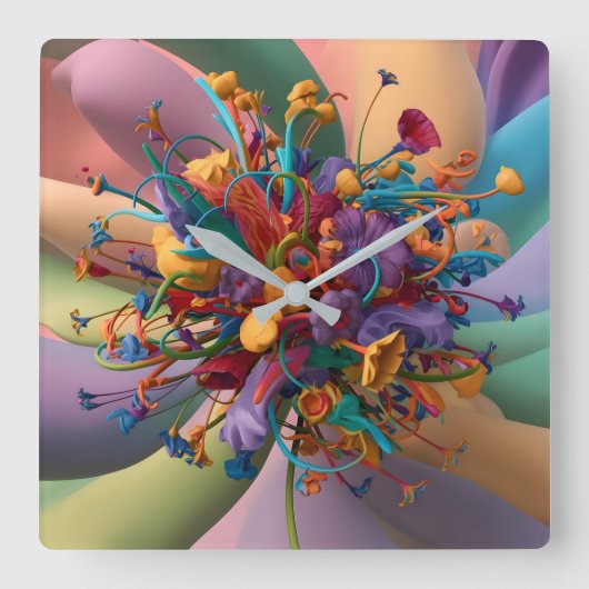 Speelse Bloemen Tijdstuk: Unieke Home Decor Vierkante Klok (Voorkant)