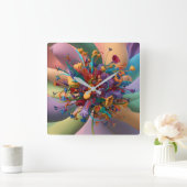 Speelse Bloemen Tijdstuk: Unieke Home Decor Vierkante Klok (Huis)