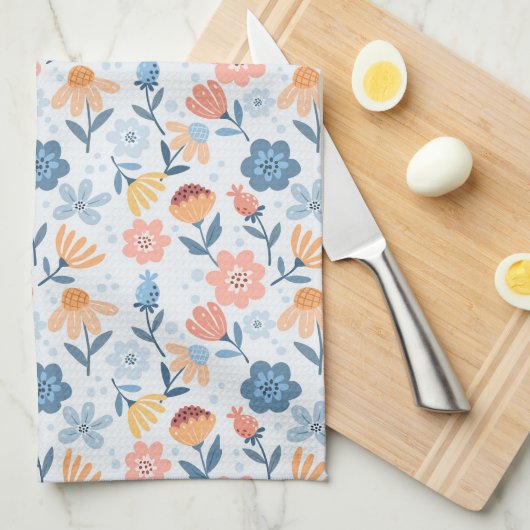 Speelse Bloemenpatroon Keukenhanddoek (Quarter Fold)