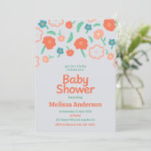 Speelse bloemige babyshower uitnodiging (Staand voorkant)