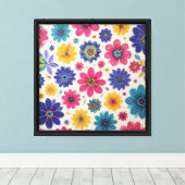 Speelse bloemige wandkunst canvas afdruk (Insitu (Houten vloer))
