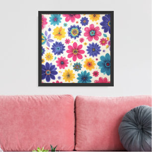 Speelse bloemige wandkunst canvas afdruk