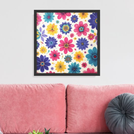 Speelse bloemige wandkunst canvas afdruk (Insitu (Woonkamer))