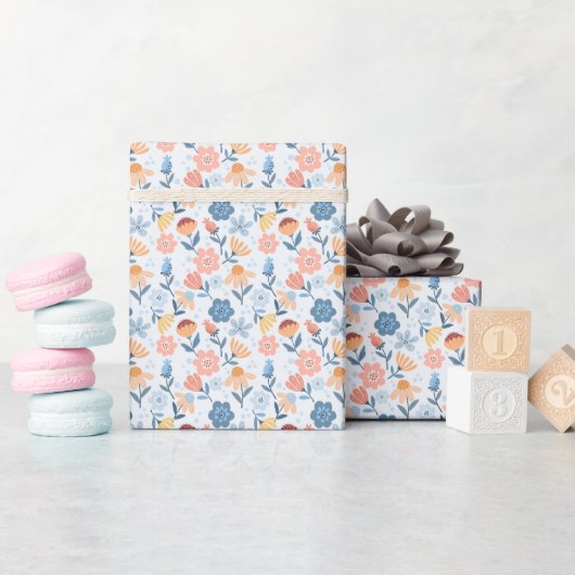 Speelse Bloempatroon Wrapping Paper Roll Cadeaupapier (Baby Shower)
