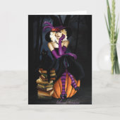 Speelse Blonde Heks Pompoen Paarse Fantasie Kaart (Voorkant)