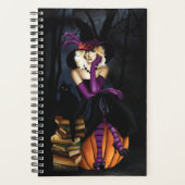 Speelse Blonde Heks Pompoen Paarse Fantasie Planner (Voorkant)