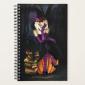 Speelse Blonde Heks Pompoen Paarse Fantasie Planner (Voorkant)