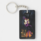 Speelse Blonde Heks Pompoen Paarse Fantasie Sleutelhanger (Voorkant)