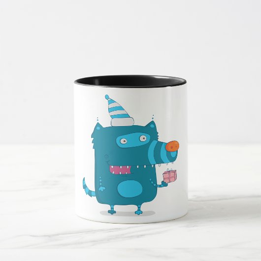 Speelse Blue Cartoon Monster met Party Pet Mok