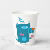 Speelse Blue Cartoon Monster met Party Pet Papieren Bekers (Voorkant)