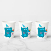 Speelse Blue Cartoon Monster met Party Pet Papieren Bekers