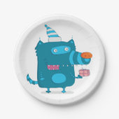 Speelse Blue Cartoon Monster met Party Pet Papieren Bordje (Voorkant)