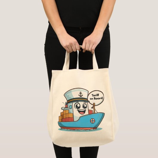 Speelse Blue Cartoon vrachtschip tarief aan boord Tote Bag (Voorkant (product))