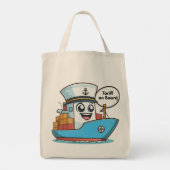 Speelse Blue Cartoon vrachtschip tarief aan boord Tote Bag (Achterkant)