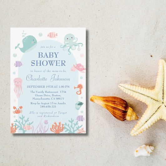 Speelse Blue Onderwater Zee Creatures Baby shower Kaart