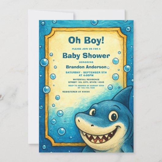Speelse Blue Shark Bubbles Boy Baby shower Kaart (Voorkant)