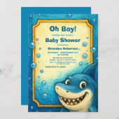 Speelse Blue Shark Bubbles Boy Baby shower Kaart (Voorkant / Achterkant)