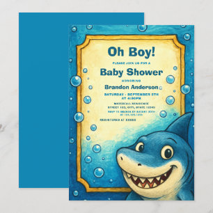 Speelse Blue Shark Bubbles Boy Baby shower Kaart