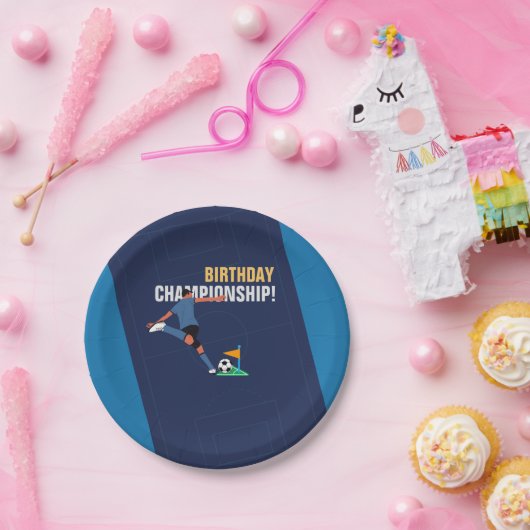 Speelse Blue Soccer Goal Verjaardagsfeest Papieren Bordje (Feest)