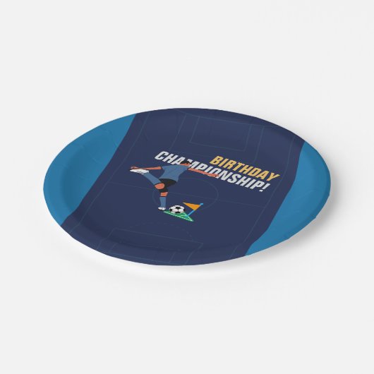 Speelse Blue Soccer Goal Verjaardagsfeest Papieren Bordje (Gekanteld)