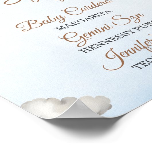 Speelse Blue Teddy Balloon Baby shower Bar Menu Poster (Hoek)