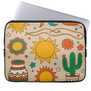 Speelse Boheemse Patronen Handgetekende zonnen, ma Laptop Sleeve
