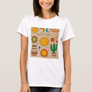 Speelse Boheemse Patronen Handgetekende zonnen, ma T-shirt