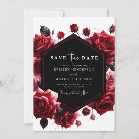 Speelse Boho Crimson Red Wedding Save The Date (Voorkant)