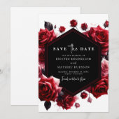 Speelse Boho Crimson Red Wedding Save The Date (Voorkant / Achterkant)