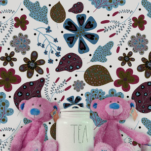 Speelse Boho Folk Art Donkere Bloemen en Bladeren Behang