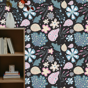 Speelse Boho Folk Art Pastel Bloemen en bladeren Behang