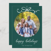 Speelse Boog Versiering Jade Groen Foto Feestdagenkaart (Voorkant / Achterkant)